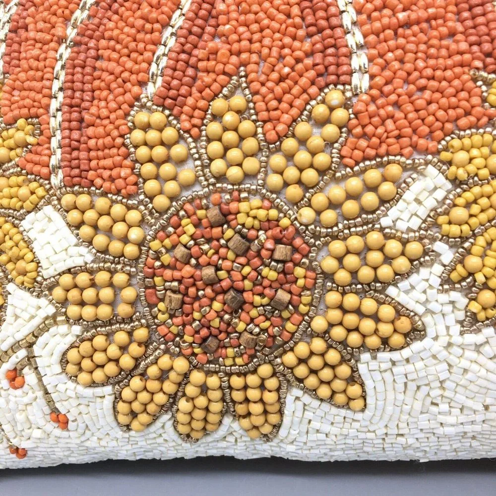 2 Autumn Hill Beaded Orange Pumpkin Sunflower Accent Pillow Set Fall Decor 12x16